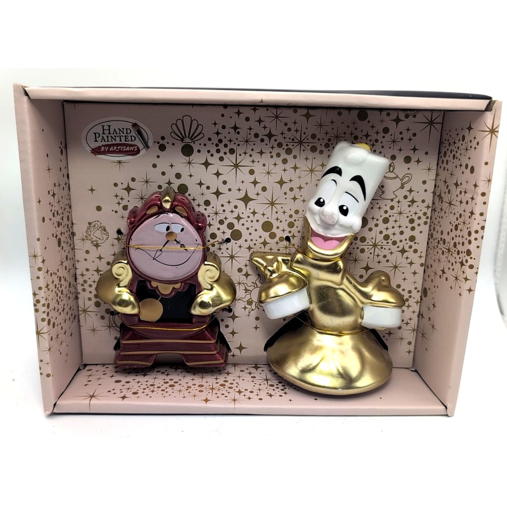 Disney Beauty & the Beast Cogsworth Clock Lumiere Salt & Pepper Shakers Set  NEW